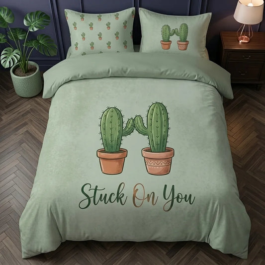 Desert Love Hugging Cacti 3-Piece Duvet Cover Set