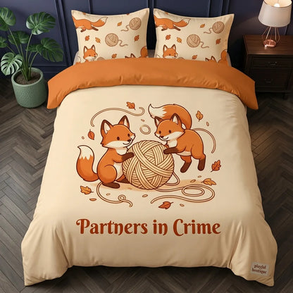 Playful Autumn Fox Duo 3-Piece Duvet Cover Set