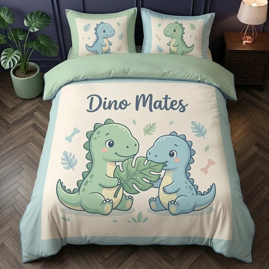 Dino Mates Sage Green 3-Piece Duvet Cover Set