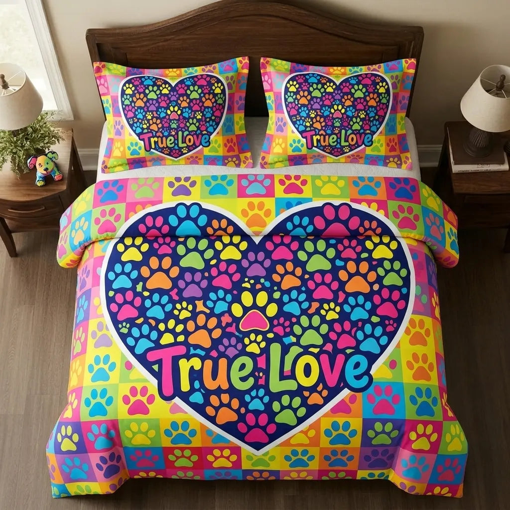Vibrant True Love Paw 3-Piece Duvet Cover Set