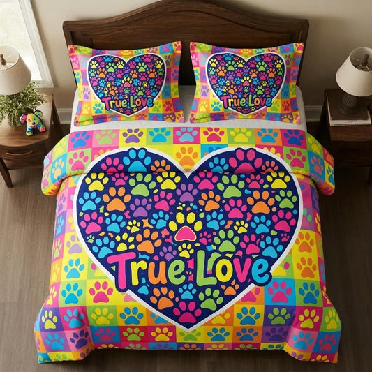Vibrant True Love Paw 3-Piece Duvet Cover Set