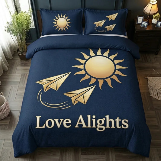 Navy Love Alights Celestial 3-Piece Duvet Cover Set