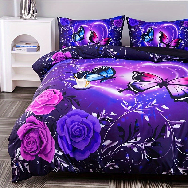 Enchanted Violet Garden 3-Piece Duvet Cover Set