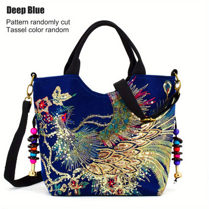 Phoenix Embroidered Canvas Satchel