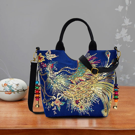 Phoenix Embroidered Canvas Satchel