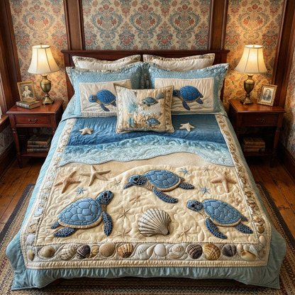 Coastal Sea Turtle 3-Piece Quilted Bedding Set