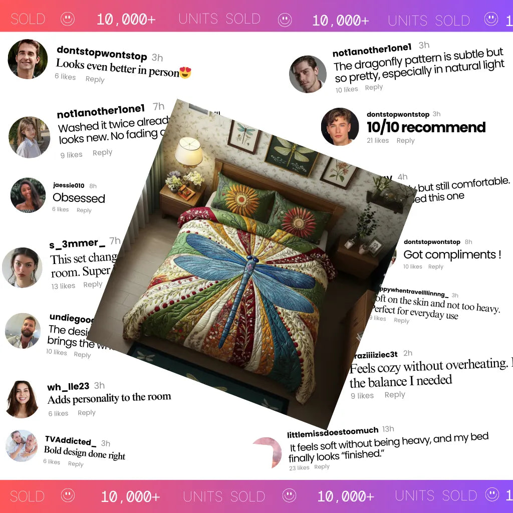 Vintage Dragonfly Garden 3-Piece Quilted Bedding Set