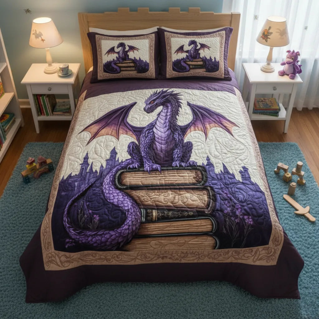 Dragon Scholar 3-Piece Quilted Bedding Set
