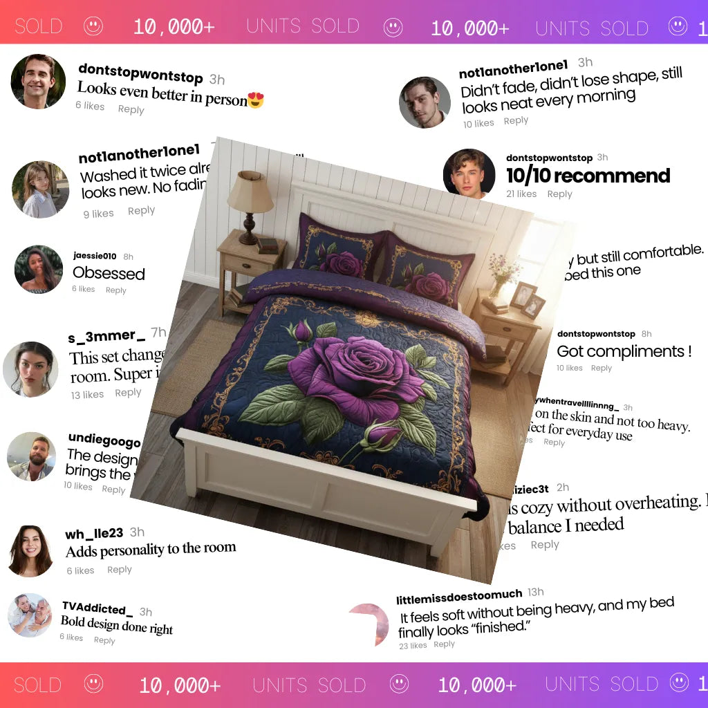 Regal Velvet Rose 3-Piece Quilted Bedding Set