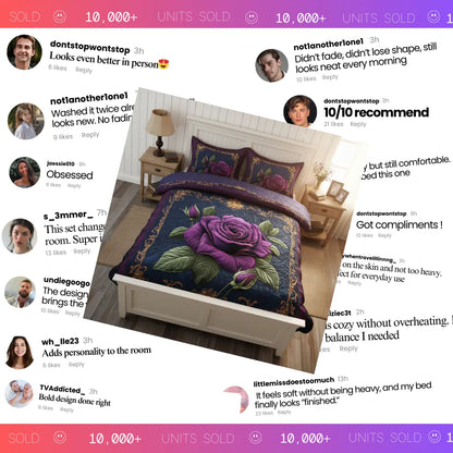 Regal Velvet Rose 3-Piece Quilted Bedding Set