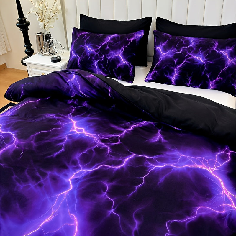 Purple Lightning Storm 3-Piece Duvet Cover Set