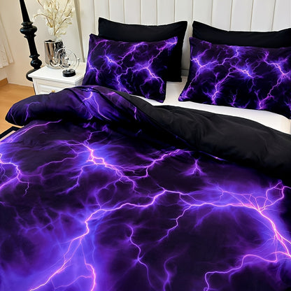 Purple Lightning Storm 3-Piece Duvet Cover Set