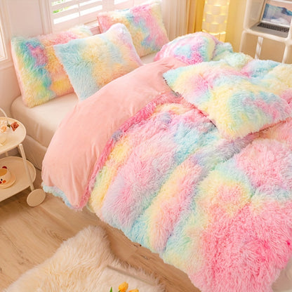 Y2K Tie-Dye Plush Cover Set – Soft Gradient Bedding with Pillowcases