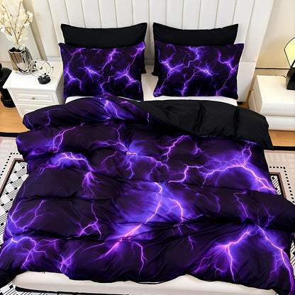 Purple Lightning Storm 3-Piece Duvet Cover Set