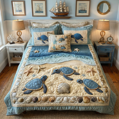 Coastal Sea Turtle 3-Piece Quilted Bedding Set