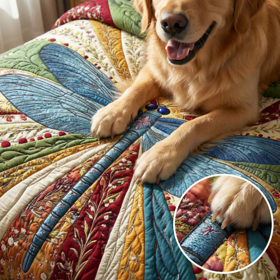 Vintage Dragonfly Garden 3-Piece Quilted Bedding Set