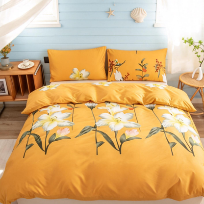 Yellow Lily Floral 3-Piece Duvet Cover Set