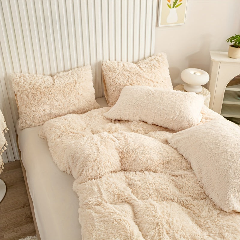 Multicolor Plush Cover Set – Soft Fluffy Bedding with Pillowcases