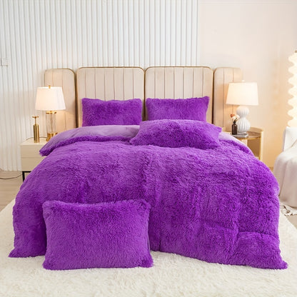 Multicolor Plush Cover Set – Soft Fluffy Bedding with Pillowcases