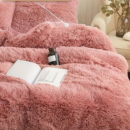 Multicolor Plush Cover Set – Soft Fluffy Bedding with Pillowcases