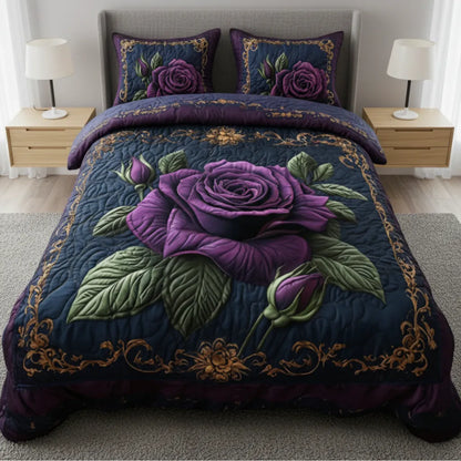 Regal Velvet Rose 3-Piece Quilted Bedding Set