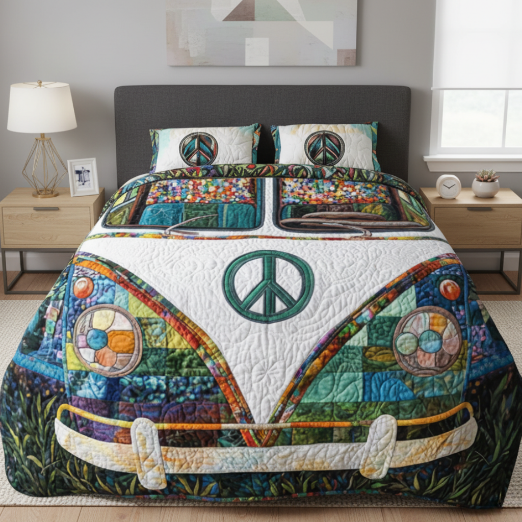 Boho Peace Van 3-Piece Quilted Bedding Set