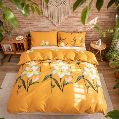 Yellow Lily Floral 3-Piece Duvet Cover Set