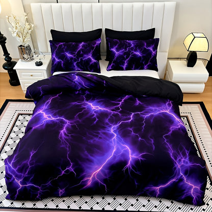 Purple Lightning Storm 3-Piece Duvet Cover Set