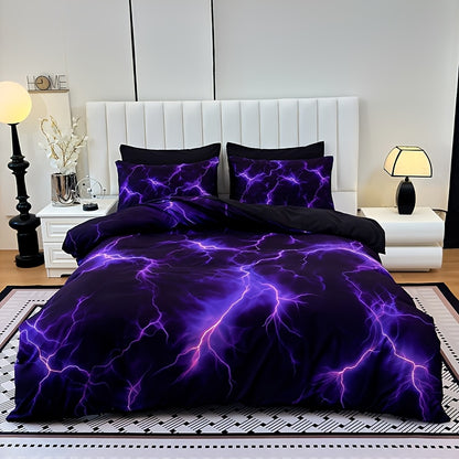 Purple Lightning Storm 3-Piece Duvet Cover Set