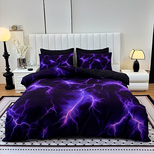 Purple Lightning Storm 3-Piece Duvet Cover Set