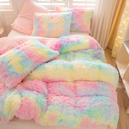 Y2K Tie-Dye Plush Cover Set – Soft Gradient Bedding with Pillowcases