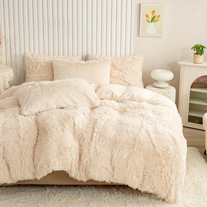 Multicolor Plush Cover Set – Soft Fluffy Bedding with Pillowcases