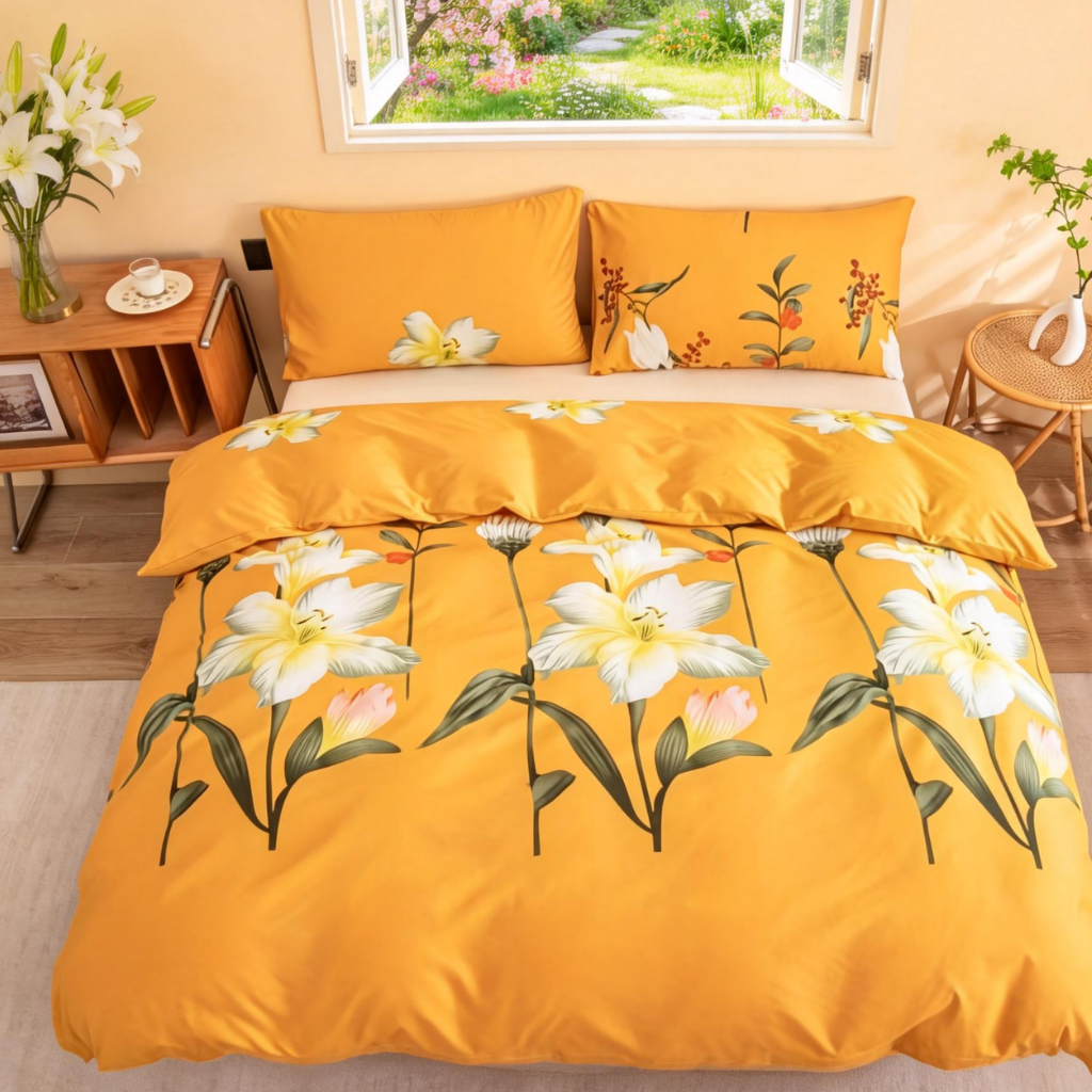 Yellow Lily Floral 3-Piece Duvet Cover Set