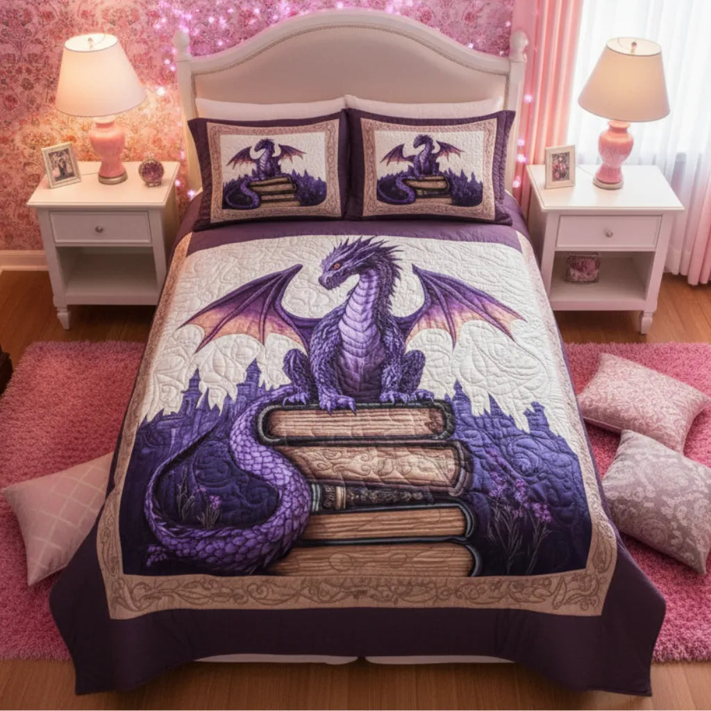 Dragon Scholar 3-Piece Quilted Bedding Set