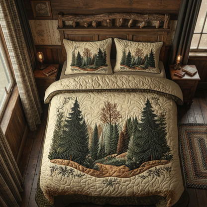 Classic Pine Forest 3-Piece Quilted Bedding Set