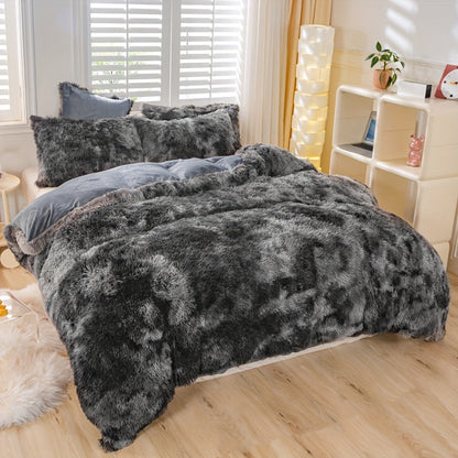 Y2K Tie-Dye Plush Cover Set – Soft Gradient Bedding with Pillowcases