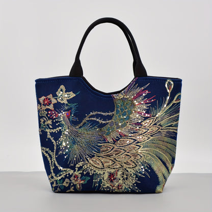 Phoenix Embroidered Canvas Satchel