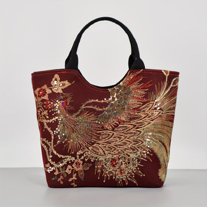 Phoenix Embroidered Canvas Satchel