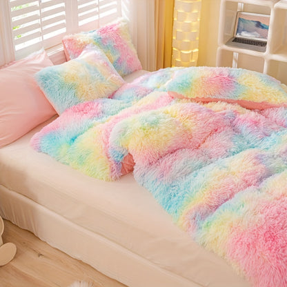 Y2K Tie-Dye Plush Cover Set – Soft Gradient Bedding with Pillowcases