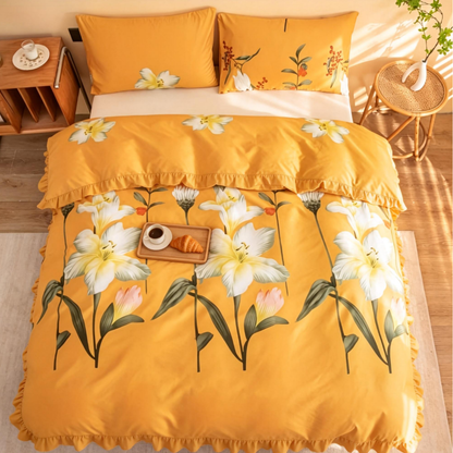 Yellow Lily Floral 3-Piece Duvet Cover Set