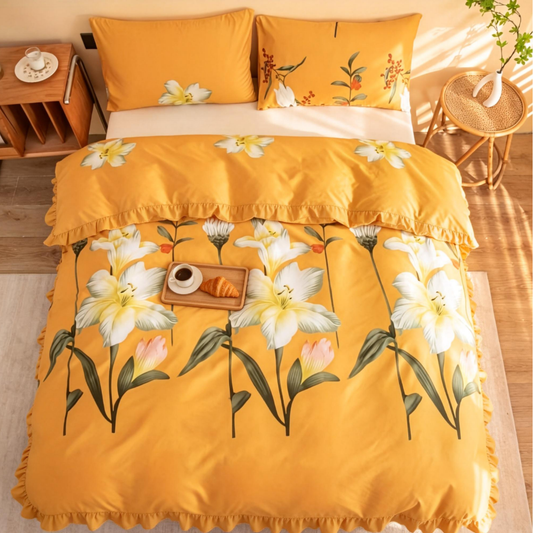 Yellow Lily Floral 3-Piece Duvet Cover Set