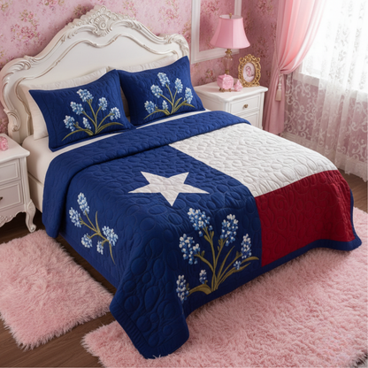 Texas Bluebonnet Flag 3-Piece Quilted Bedding Set