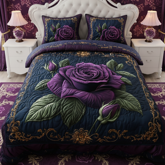 Regal Velvet Rose 3-Piece Quilted Bedding Set