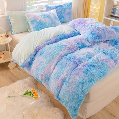 Y2K Tie-Dye Plush Cover Set – Soft Gradient Bedding with Pillowcases
