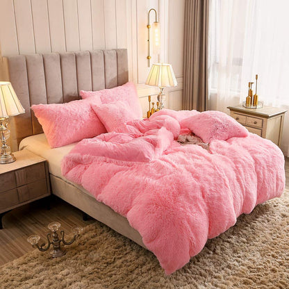 Multicolor Plush Cover Set – Soft Fluffy Bedding with Pillowcases
