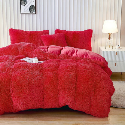 Multicolor Plush Cover Set – Soft Fluffy Bedding with Pillowcases