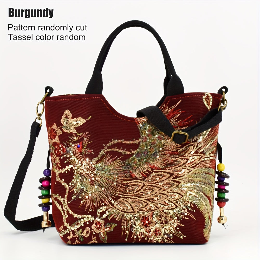 Phoenix Embroidered Canvas Satchel