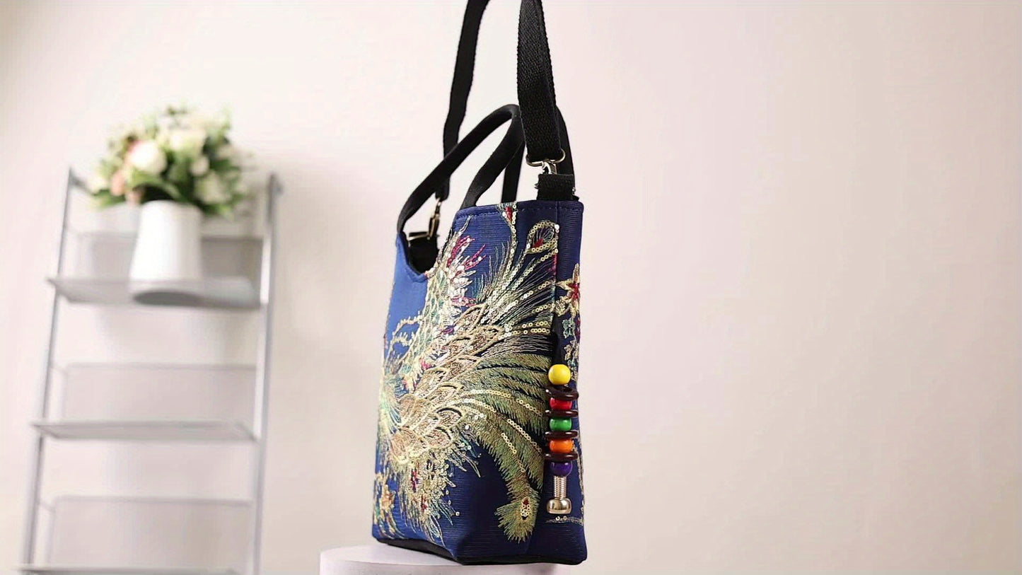 Phoenix Embroidered Canvas Satchel