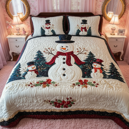 Snowman Family Holiday 3-Piece Quilted Bedding Set