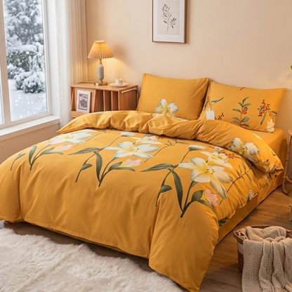 Yellow Lily Floral 3-Piece Duvet Cover Set